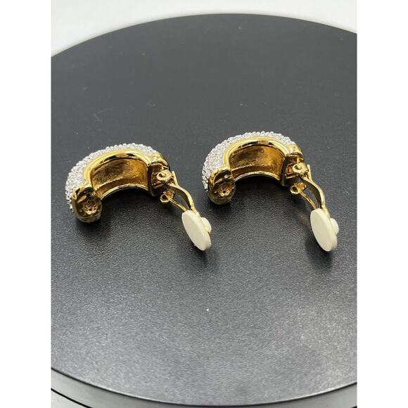Swarovski Vintage Swan Signed Pave Crystal Rhinestone Clip Ons Hoop Earrings - Picture 14 of 16